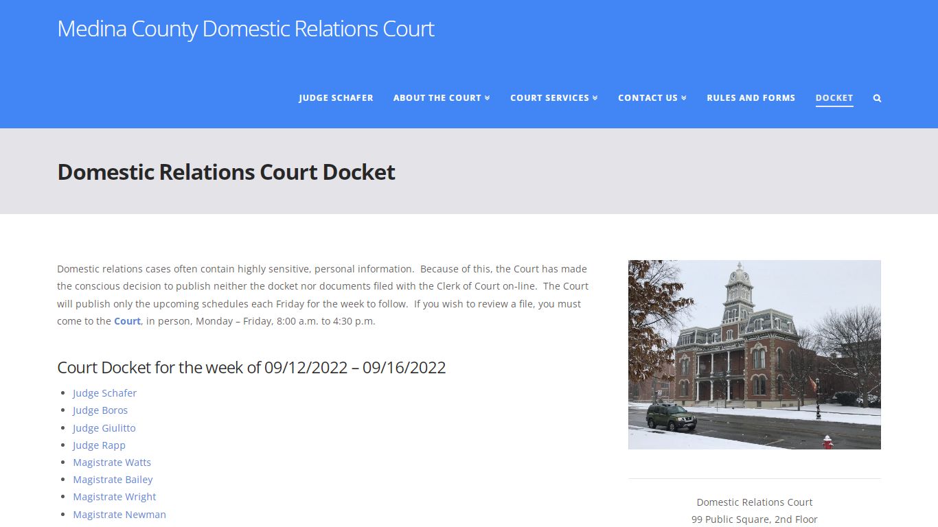 Docket | Medina County Domestic Relations Court